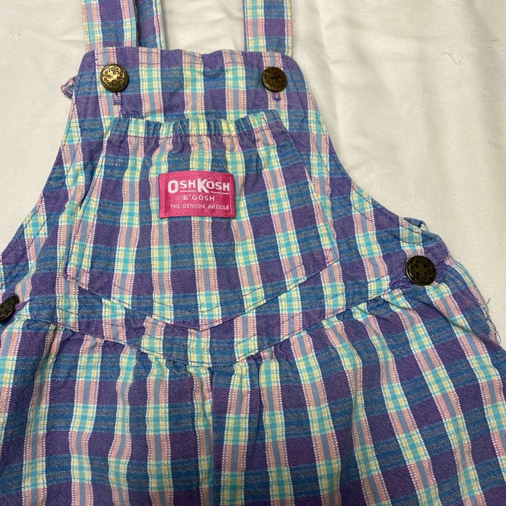 OshKosh B'gosh 2T Vintage Plaid  Bubble Cuff Overalls